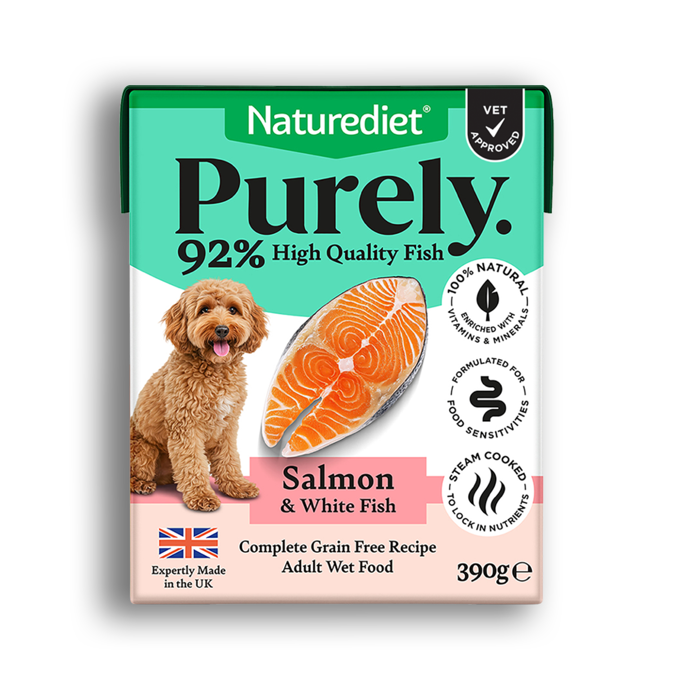 Naturediet Purely Salmon & White Fish – 390g Complete Grain Free Wet Dog Food