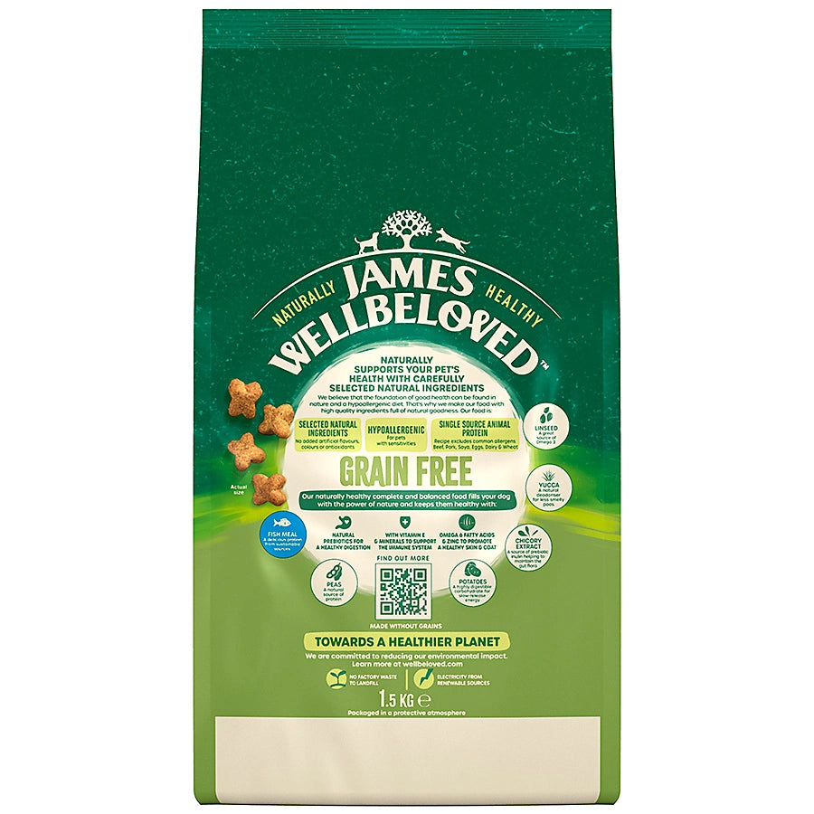 James Wellbeloved Adult Fish & Veg Grain-Free Hypoallergenic Dry Dog Food, 1.5kg