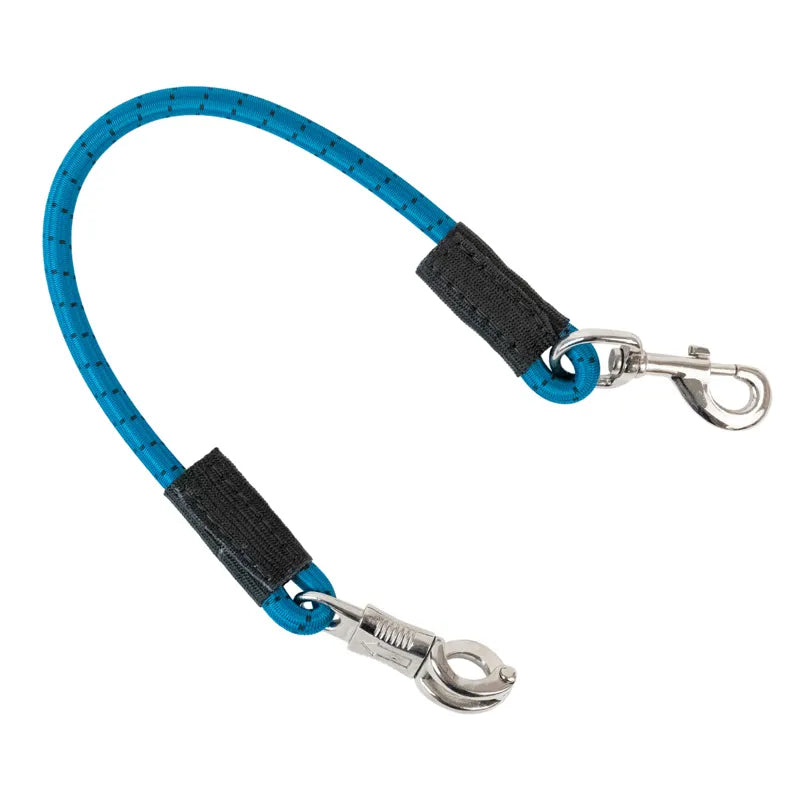KM Elite Bungee Tie in teal, 23in horse trailer tie with panic snap