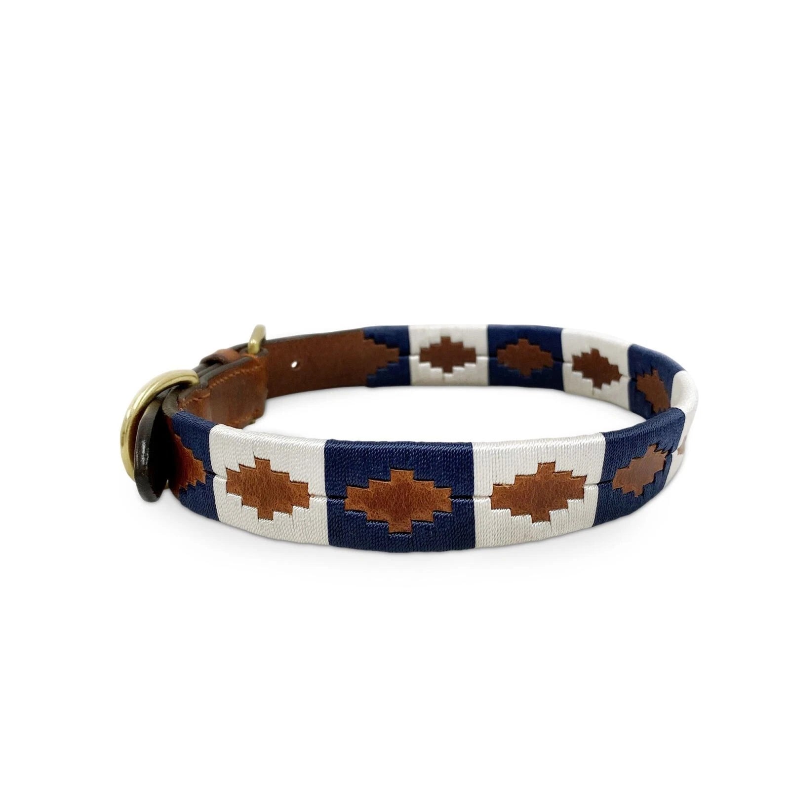 KM Elite Leather Polo Dog Collar – Navy/White XS Narrow: 40cm × 1.5cm