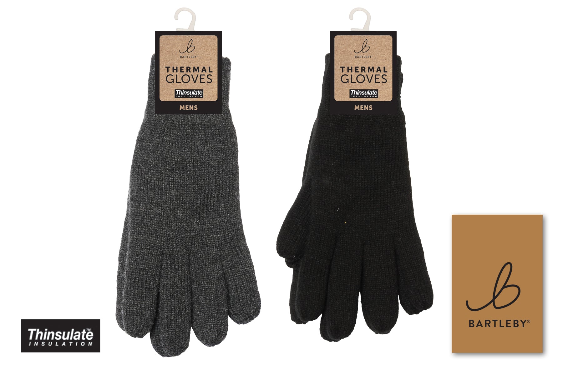 Bartleby men's knitted Thinsulate thermal gloves in grey and black