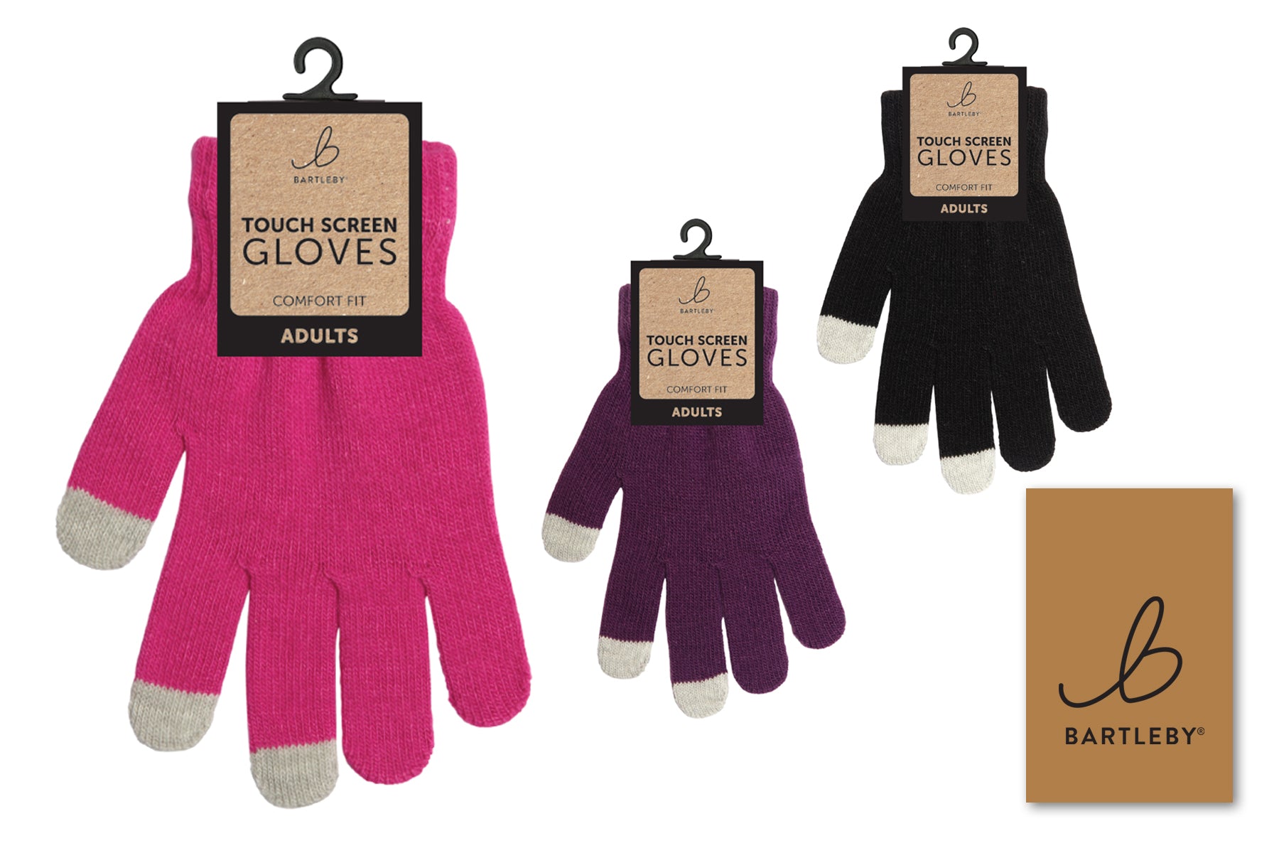 Bartleby ladies knitted touch screen gloves in pink, purple and black with grey fingertips
