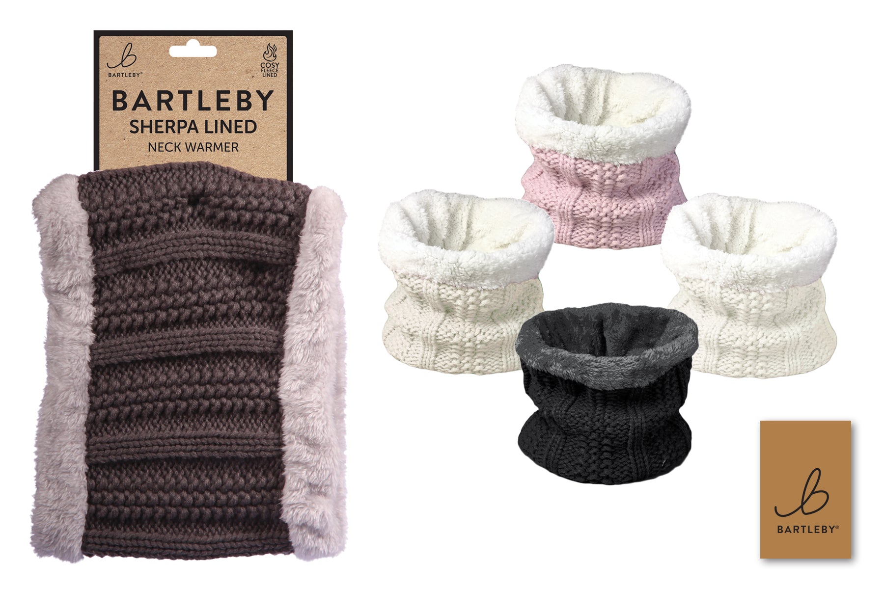 Bartleby sherpa lined knitted neck warmers in assorted colours
