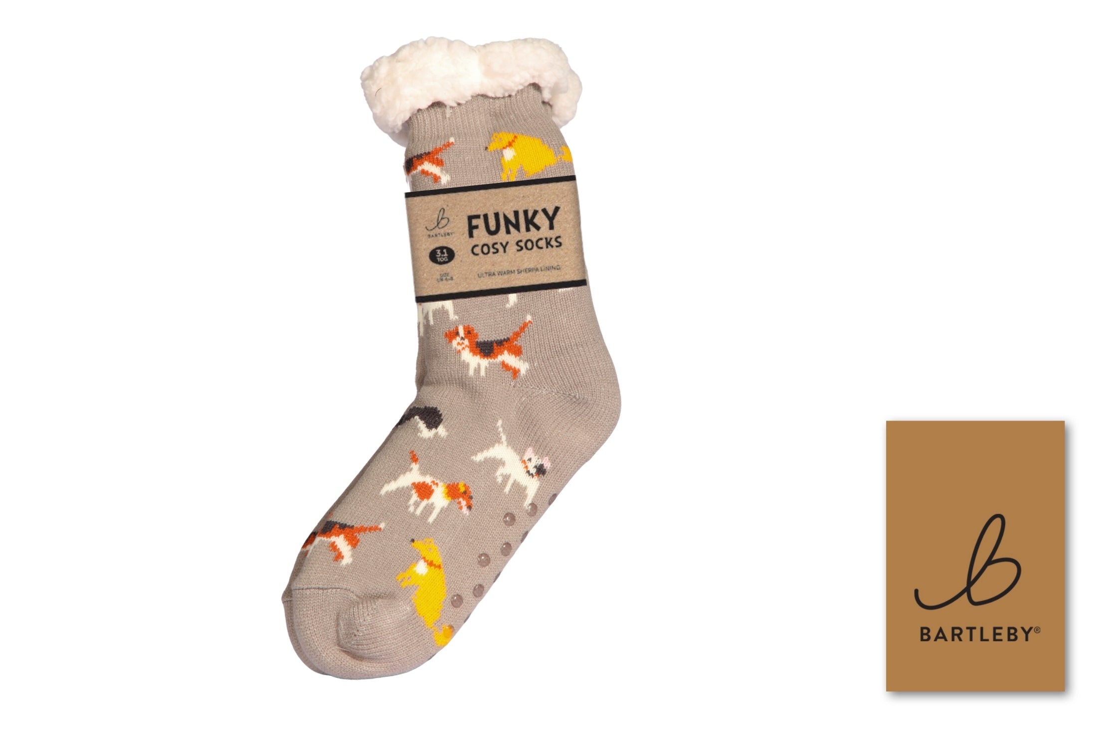 Bartleby men's sherpa cosy socks in grey with a Doggy Diva dog print