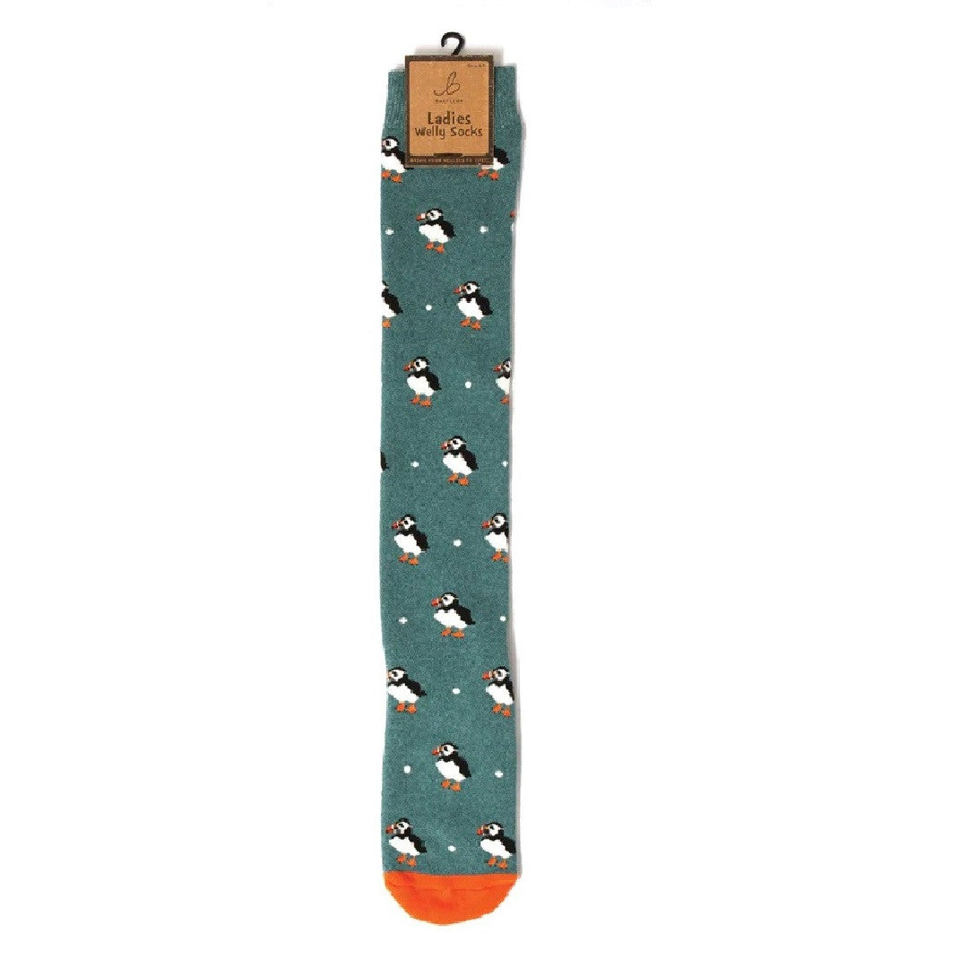 Bartleby Ladies Funky Welly Sock 4-8 Seagull/Puffin