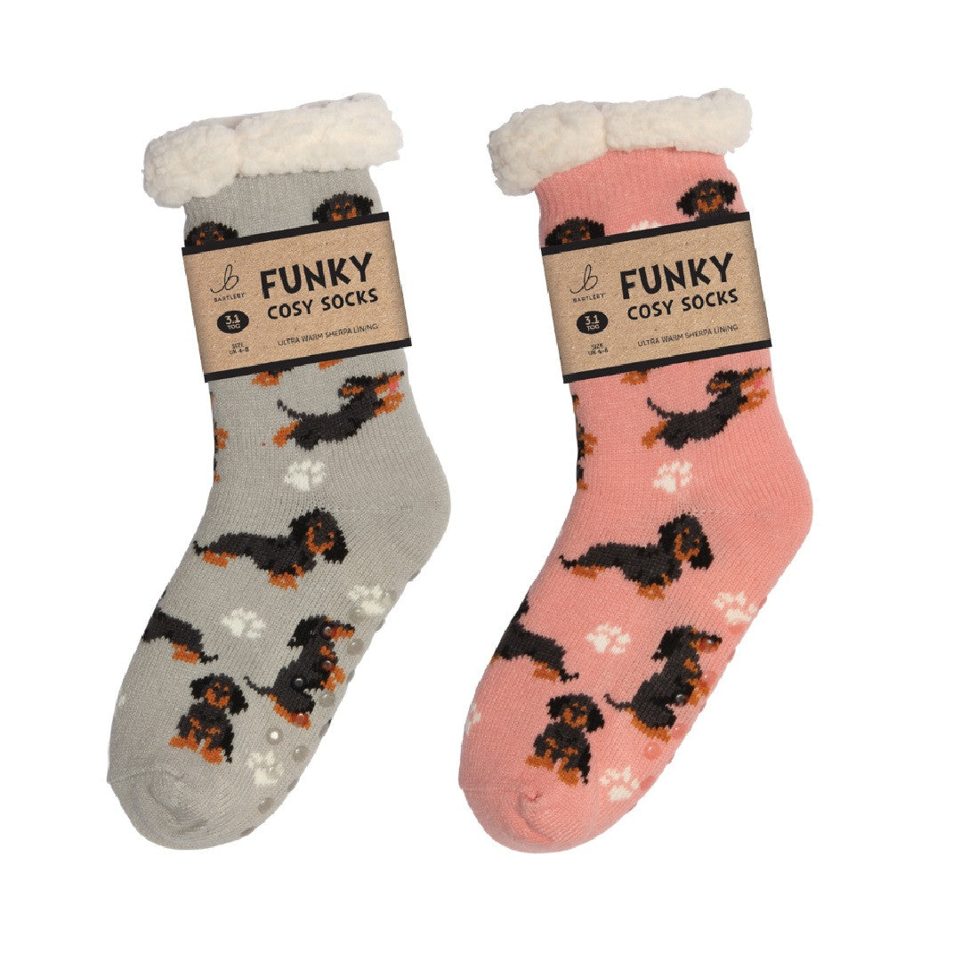 Bartleby Ladies Sherpa Sock 4-8 Sausage Dogs