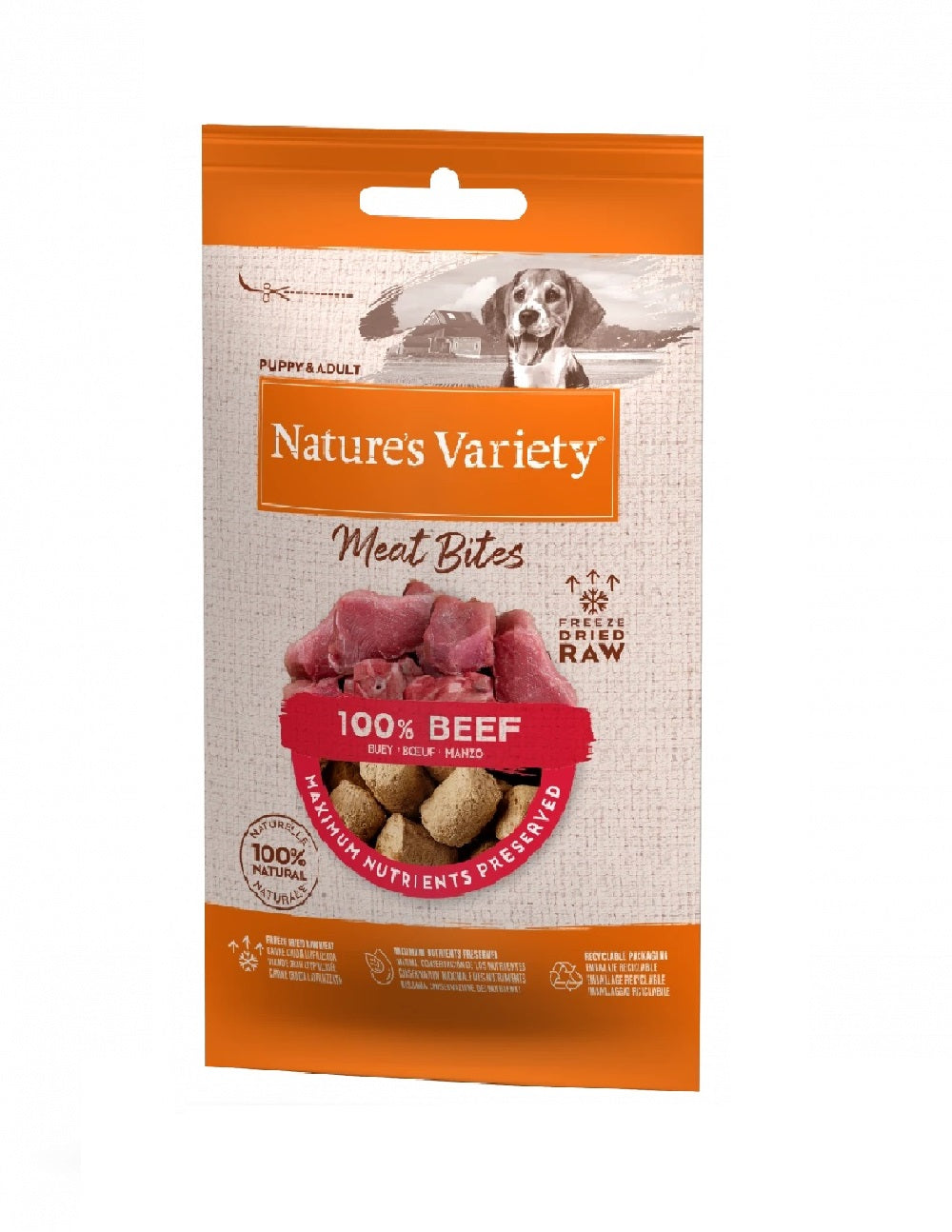 Natures Variety freeze dried beef meat bites for dogs, 20g