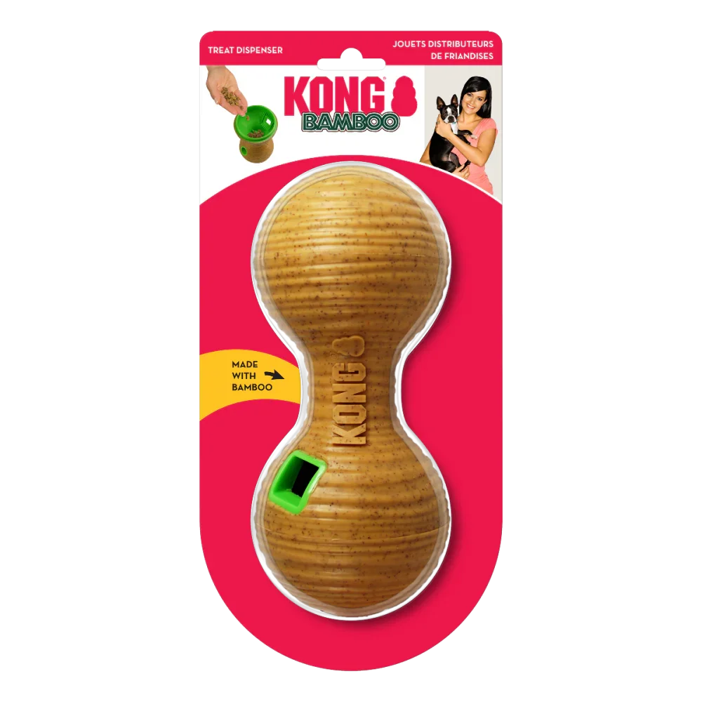 KONG Bamboo Feeder Dumbbell Medium – Interactive Treat Dispenser Dog Toy