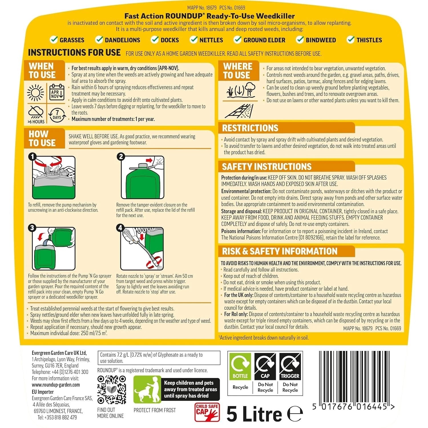 Roundup Fast Action Ready-to-Use Weedkiller Refill – 5 Litre