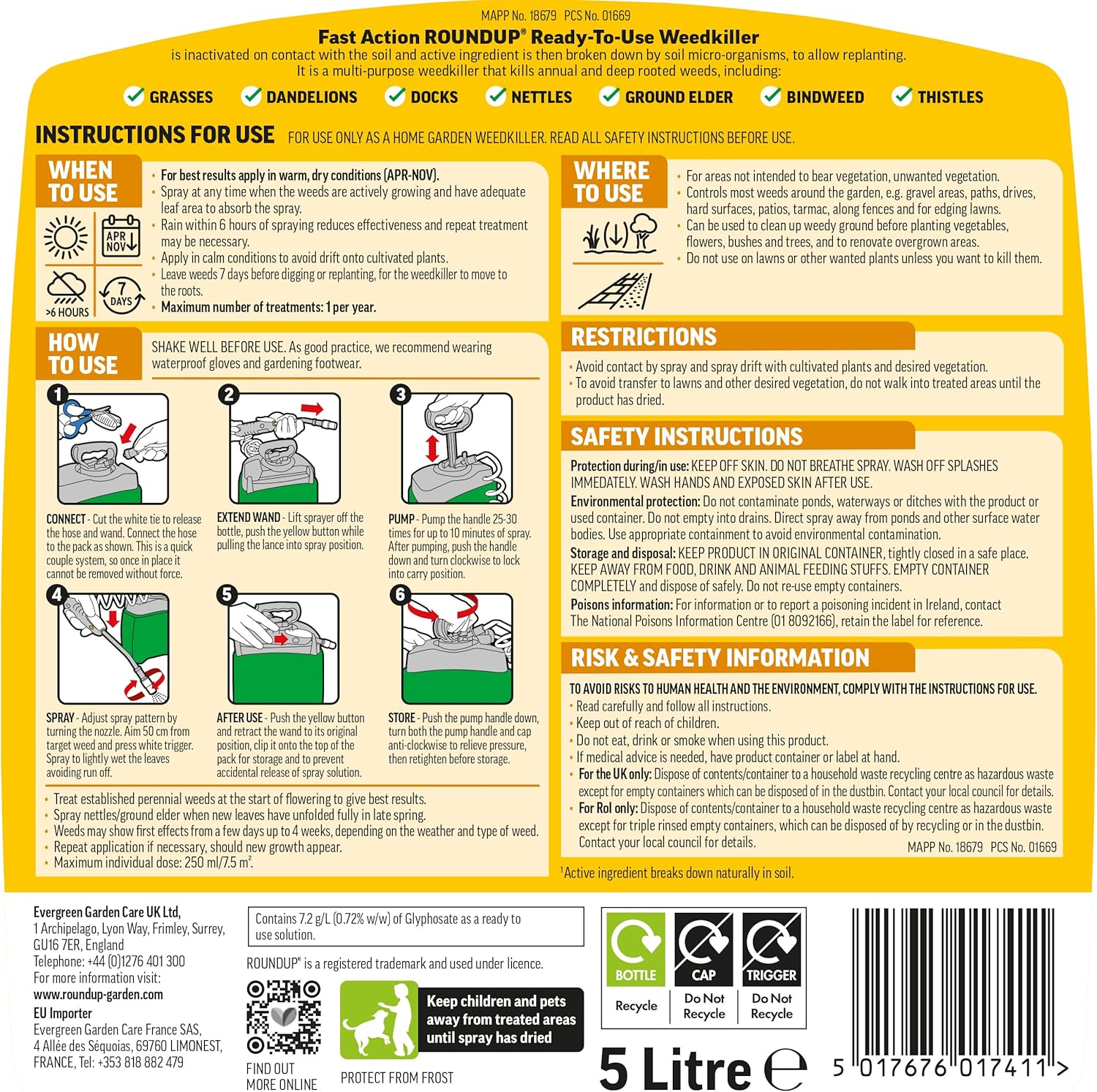 Roundup Total Ready-to-Use Weedkiller Pump ’N Go 5L – Fast Action Root Kill Spray for Paths, Patios & Driveways