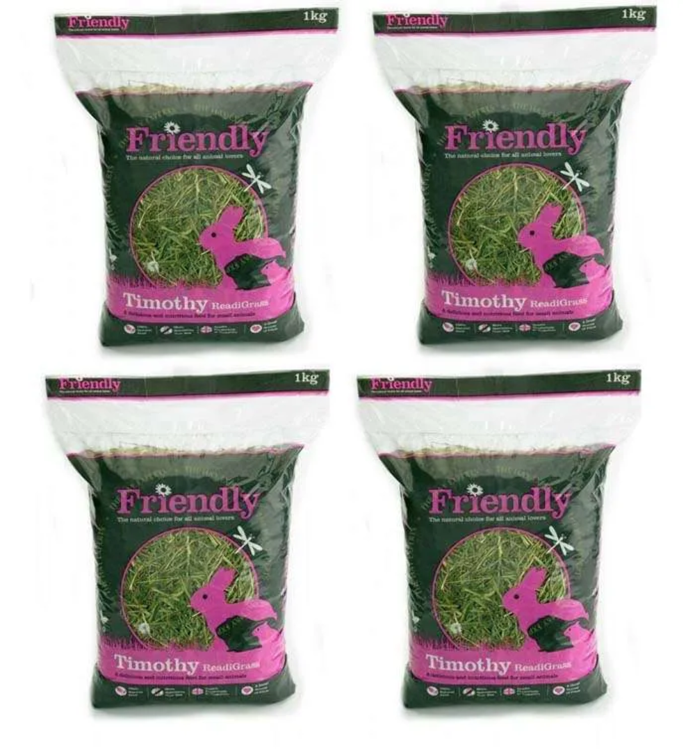 4 x Friendly Timothy Hay ReadiGrass - Natural Timothy Grass for Small Animal Food for Guinea Pigs, Rabbits