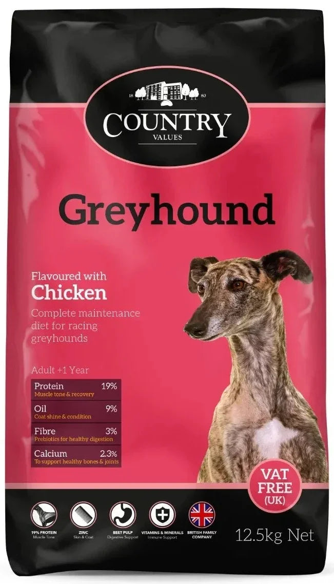 Country Values Greyhound Dog Food 12.5kg – Dry Balanced Diet for Adult Working & Active Dogs - Animall
