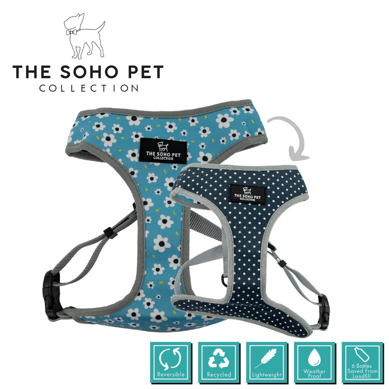 Ancol Reversible Dog Harness – Daisy & Polka Dot Design (Size S: 27–49cm)