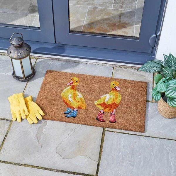 Ducks In Wellies ,Heavy Duty Coir Doormat with Rubber Frame – Indoor & Outdoor Entrance Mat