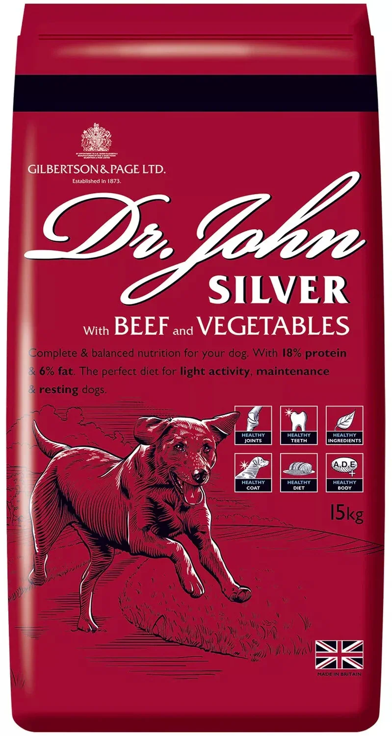 Dr John Silver Dry Dog Food 15kg Beef and Vegetables Active Working Adult Dogs
