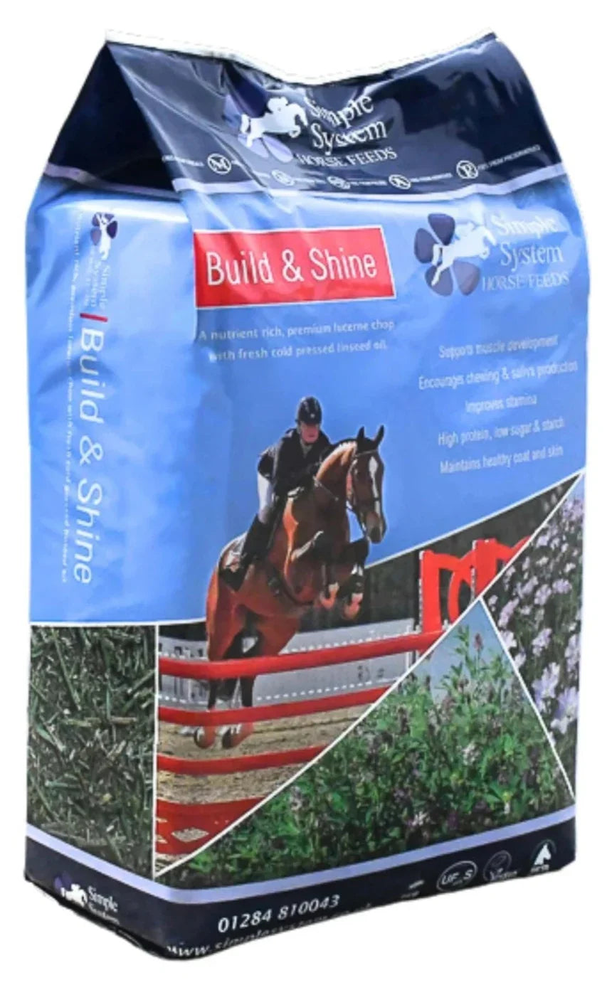 Simple System Build & Shine Horse Feed 15kg – Premium Lucerne Chop with Linseed Oil