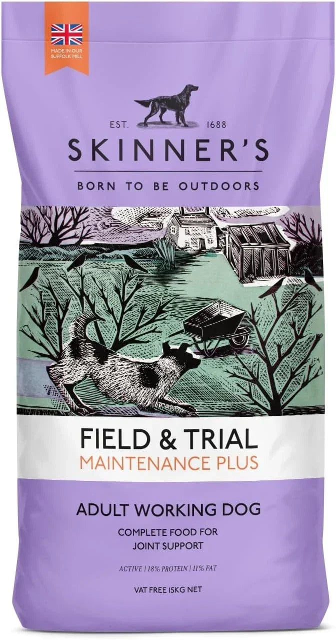Skinner’s Field & Trial Maintenance Plus – Complete Dry Adult Dog Food, For Less Active Dogs, Contains Joint Aid, 15kg