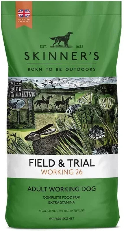 Skinner’s Field & Trial Working 26 – Complete Dry Adult Dog Food, For Active Dogs, Greedy Eaters, High Energy, 15kg