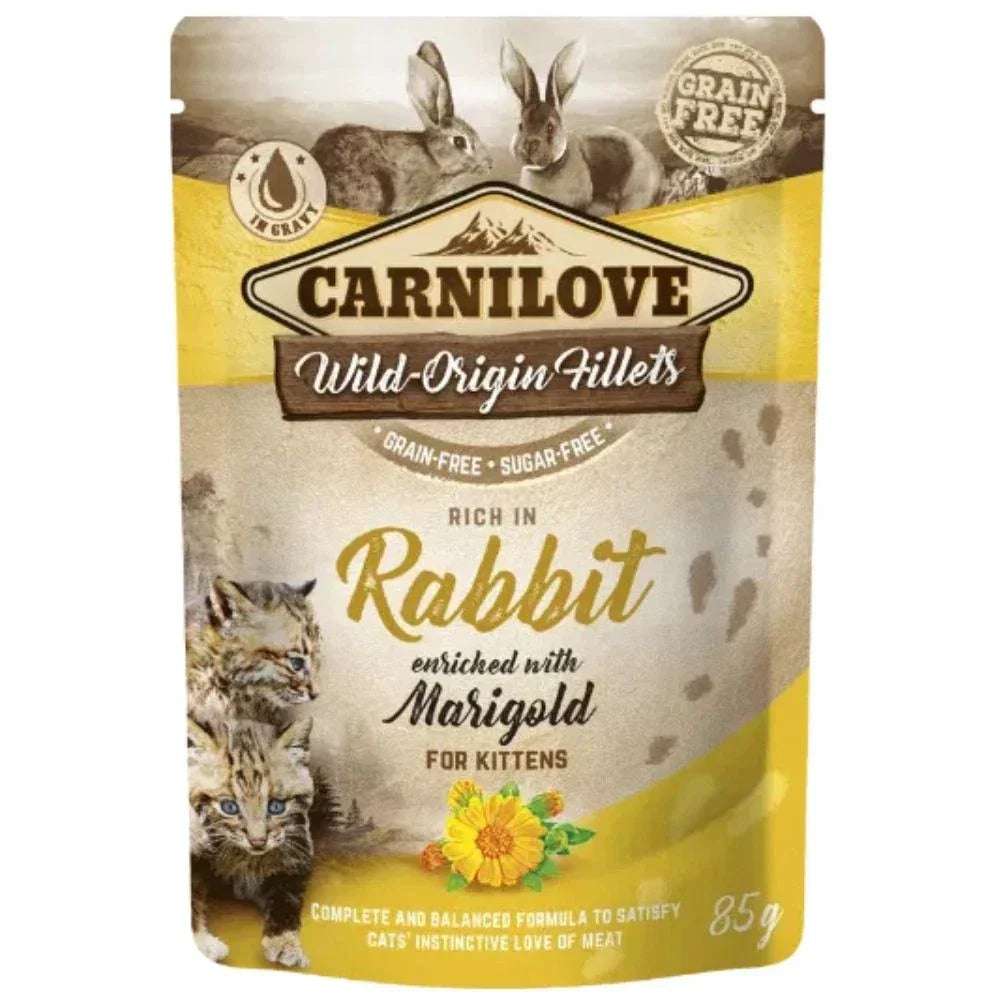 Carnilove Wet Kitten Food Cat Pouch 85g Rabbit Fillets with Marigold in Gravy
