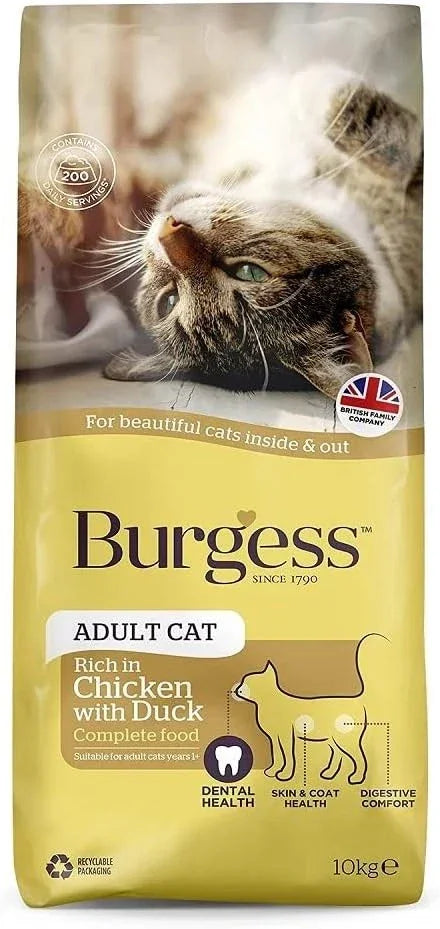 Burgess Adult Cat Food British Chicken and Duck - 1.5 kg, Brown