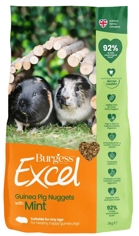 Burgess Excel Guinea Pig Nuggets with Mint 3kg – High Fibre & Vitamin C