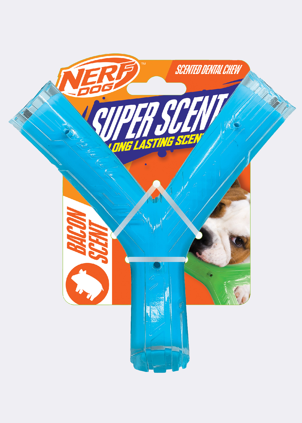 Nerf Dog Chicken Scented Super Scent Wishbone dog toy, 6.5 inch, clear and light blue