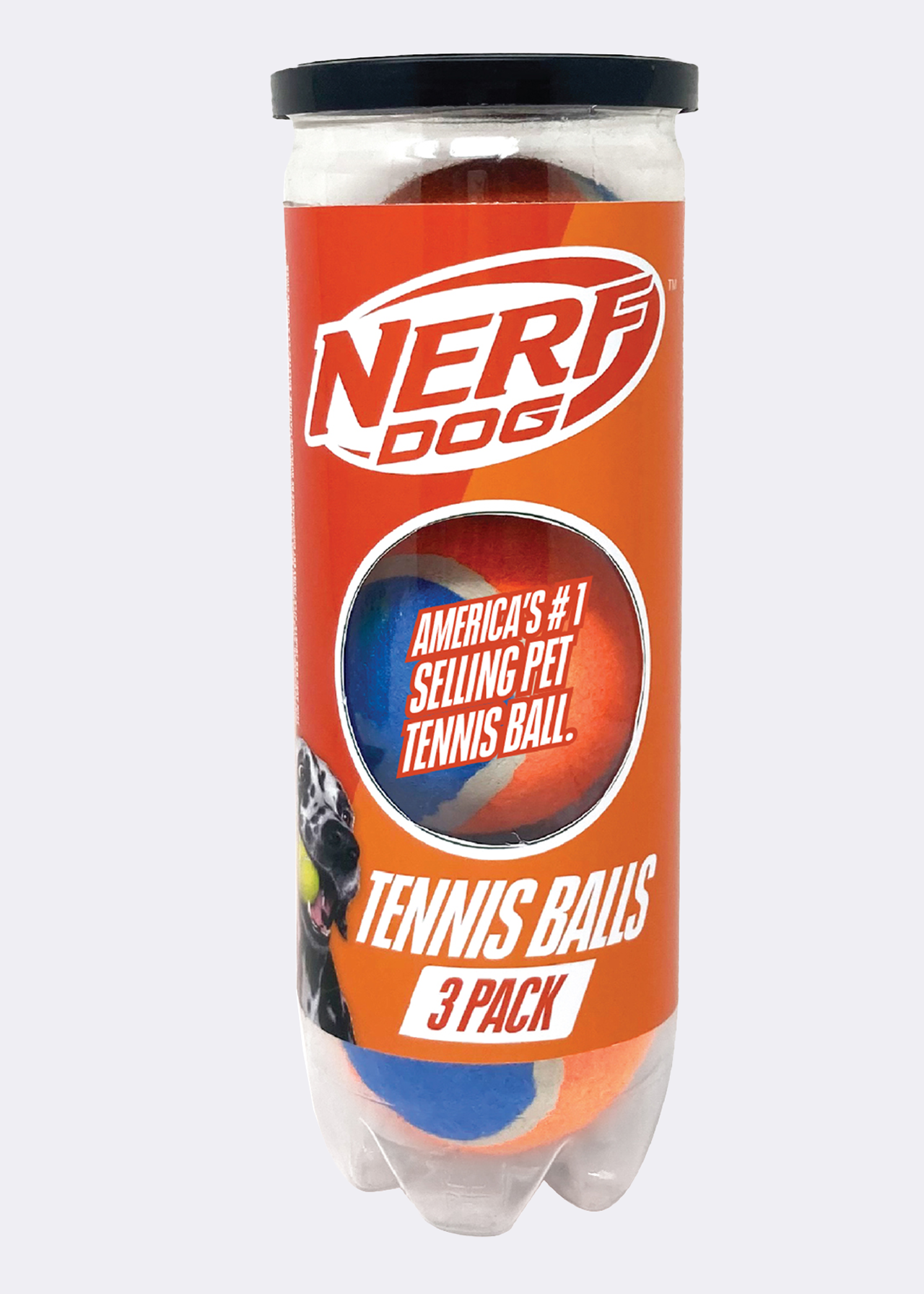 Nerf Dog standard non-squeak tennis balls, 2.5 inch, 3 pack, blue and orange