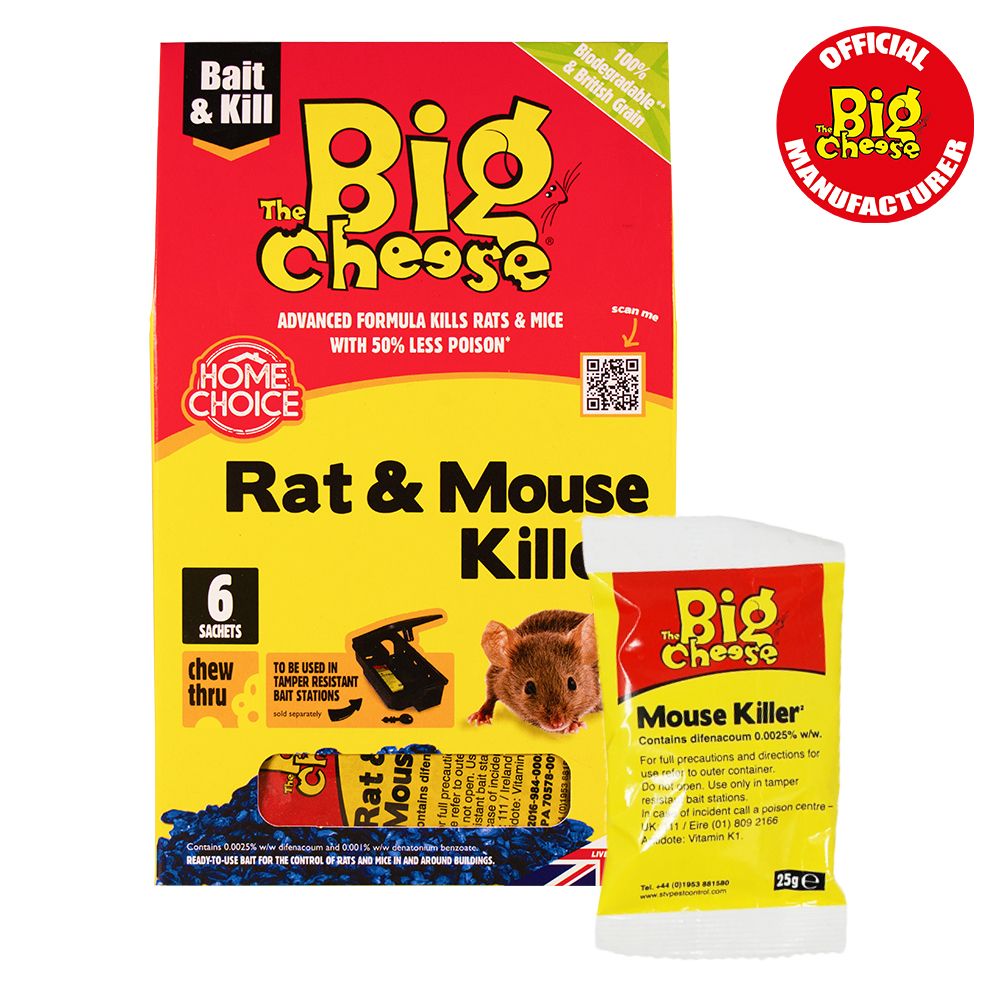 The Big Cheese Rat & Mouse Killer Grain Bait 6 x 25g Sachets