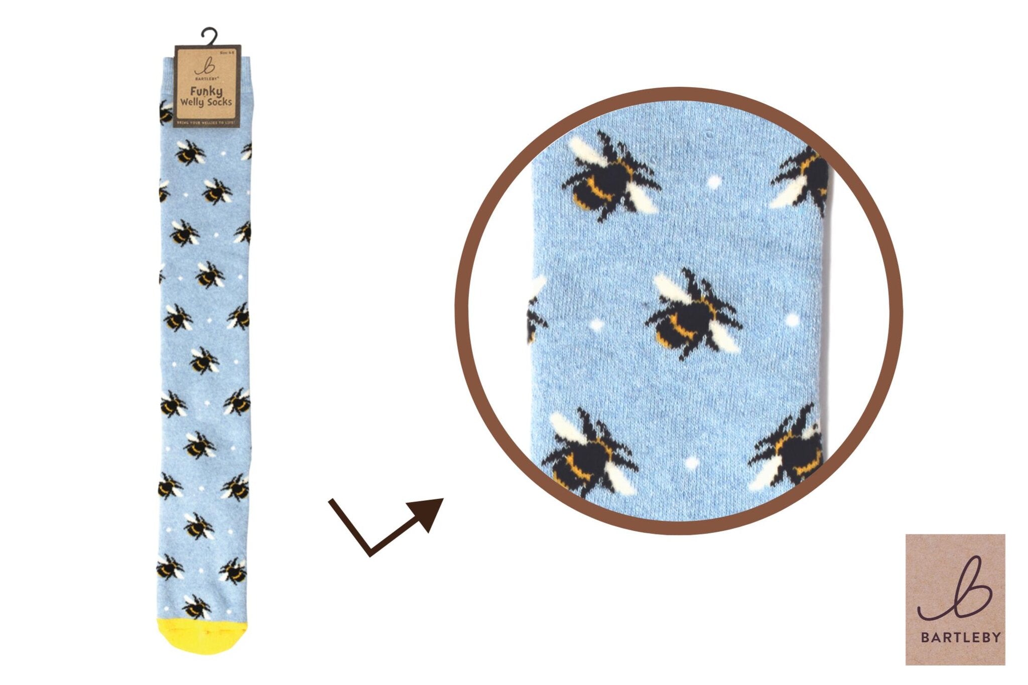 Bartleby Funky Welly Sock 4-7 Bumble Bees Warm Wellington Boot Socks Comfortable Fit - Animall