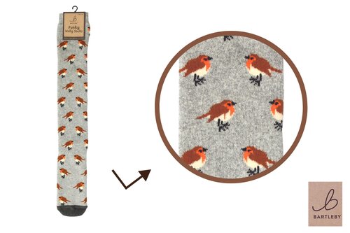 Bartleby Ladies Funky Welly Sock 4-7 Garden Robin Wellington Socks Warm Comfortable Fit