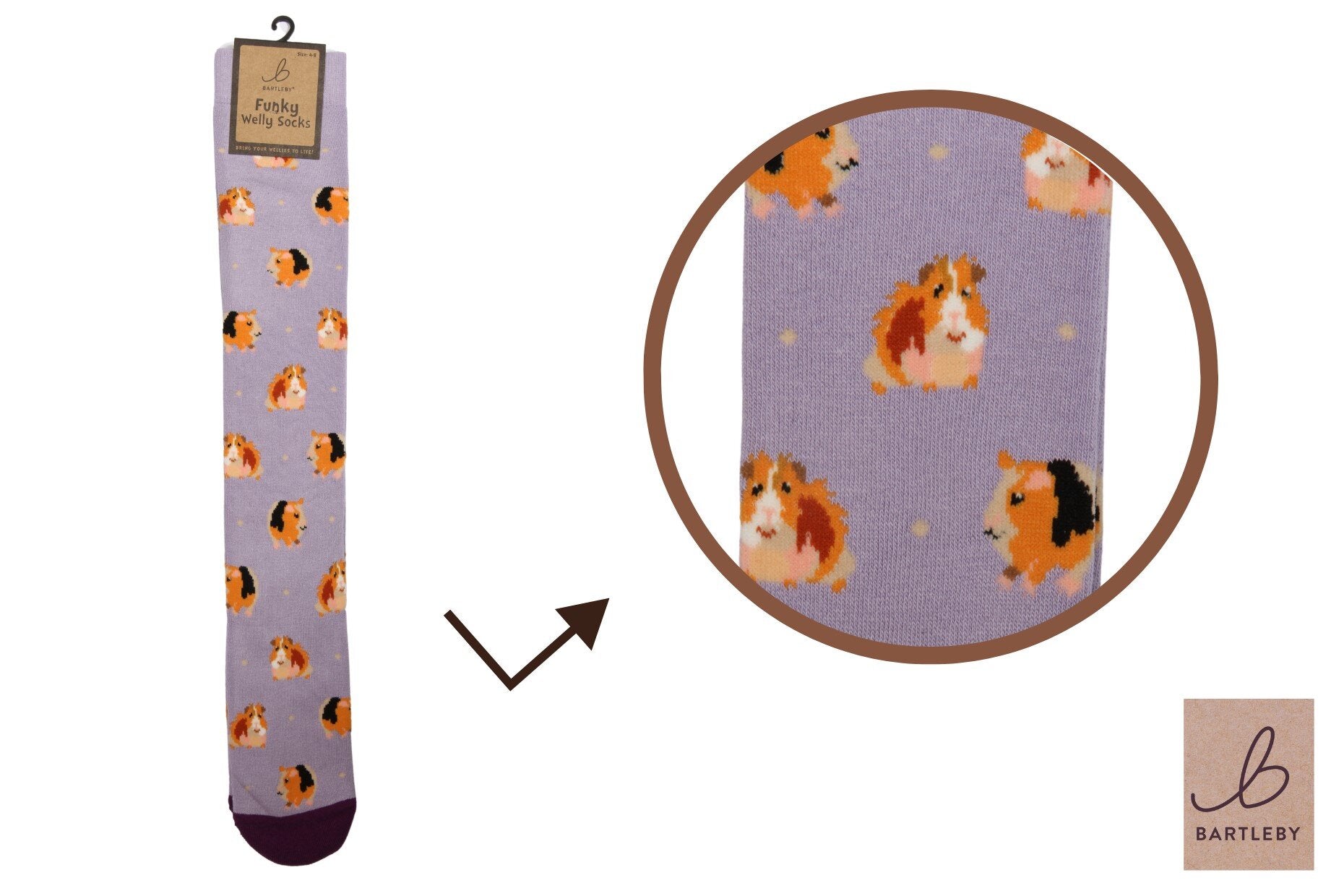 Bartleby Ladies Funky Welly Sock 4-8 Guinea Pig Wellington Socks Warm Comfortable Fit