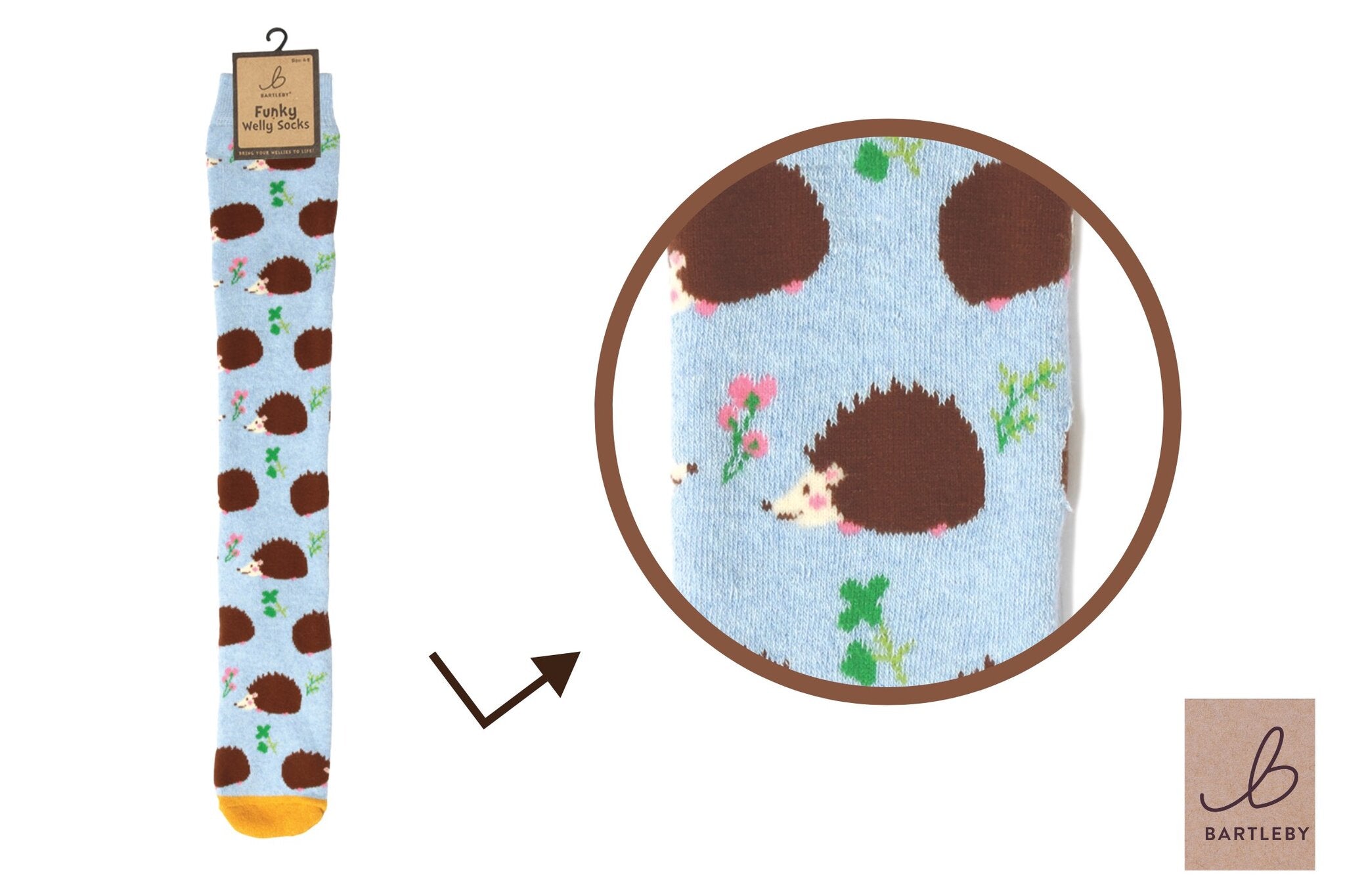 Bartleby Ladies Funky Welly Sock 4-7 Hedgehog Wellington Socks Warm Comfortable Fit